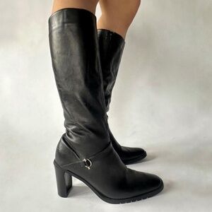 Heeled Knee High Boots Leather Buckle 8